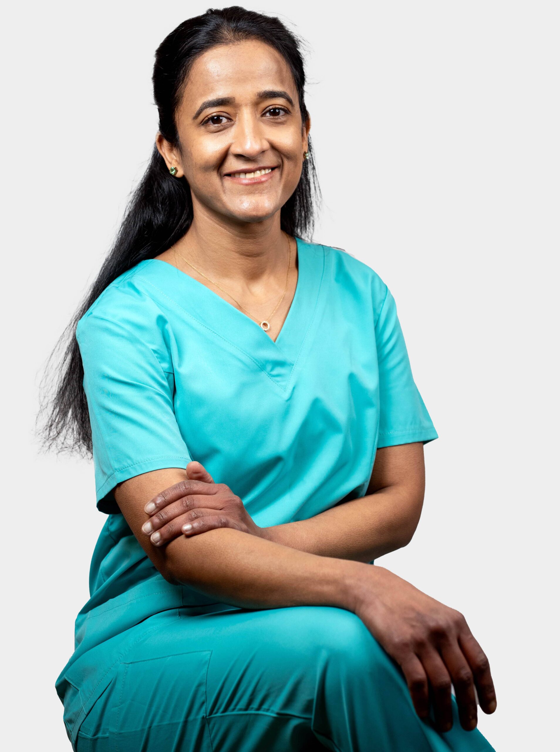 Dr Priya Rajagopal in her hospital professional uniform