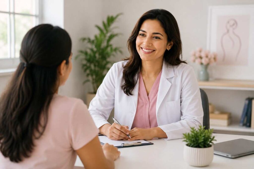 Women’s health consultation with a gynaecologist in a clinic setting